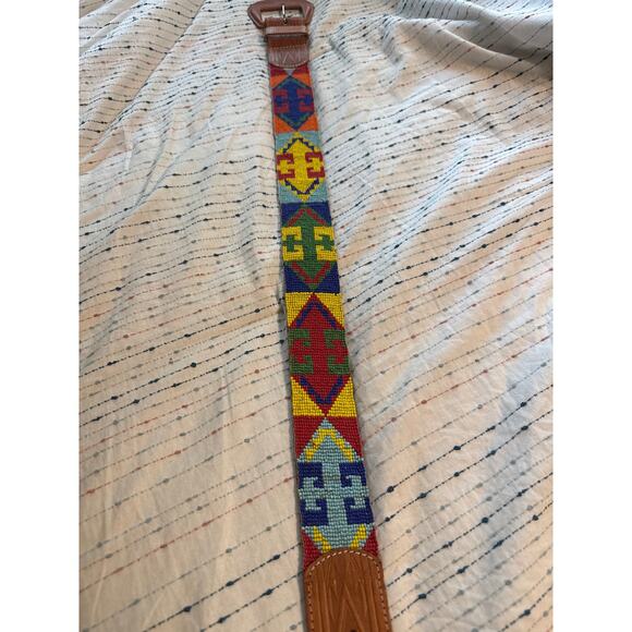 NWOT Vintage Catherine Dial Easley Leather African Seed Bead Boho Belt Size M main image 4